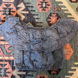 Denim Ruffled Off-Shoulder Crop Top | Small